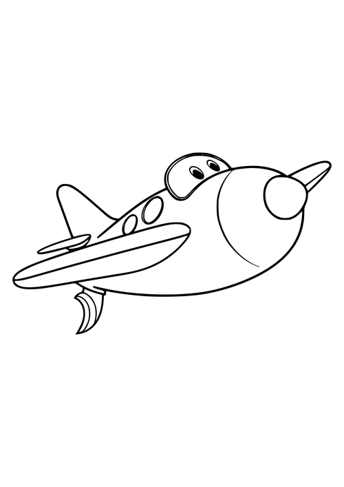 A detailed line-art illustration of an airplane jumping in mid-air, ready for coloring.