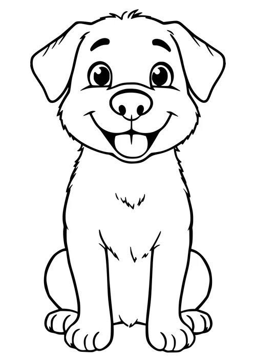 A smiling dog with a big grin, drawn in black and white line art.