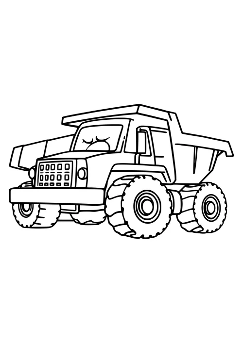 A black-and-white line-art image of a dump truck sleeping on a road, with a calm and peaceful atmosphere.