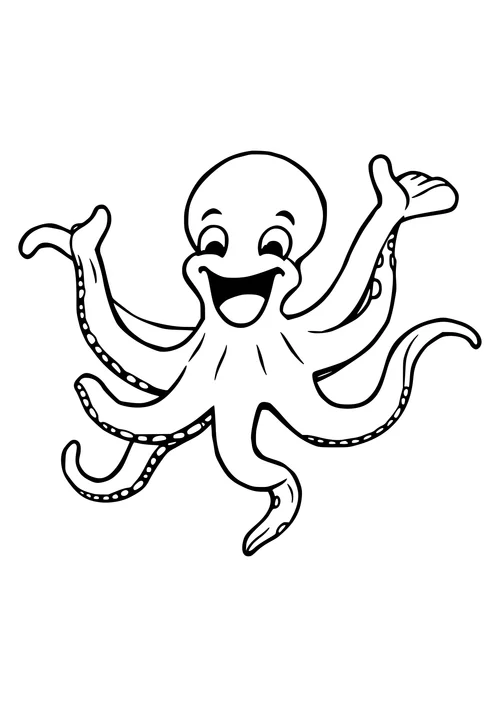 A black-and-white line-art image of an octopus jumping out of the water, with arms and body in mid-air.