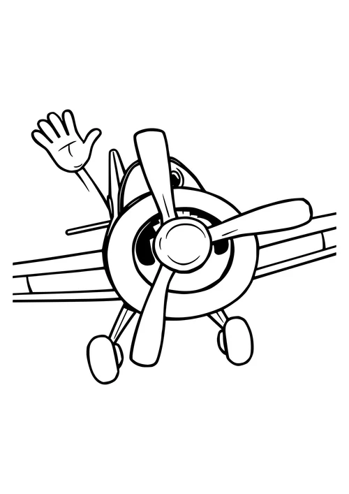 A black and white line-art illustration of a propeller plane waving in mid-air.