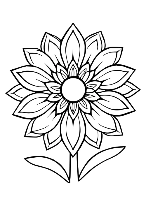 A simple flower mandala design with a sleeping scene, created in black and white line art for coloring.