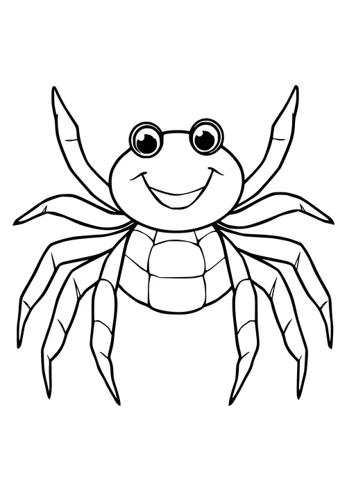 A smiling spider with a bright and cheerful expression, depicted in black and white line art.
