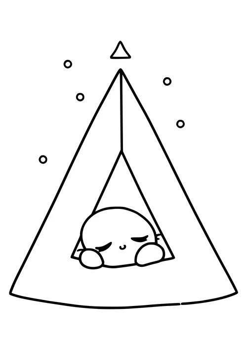 A simple line art image of a triangle sleeping in a peaceful scene.