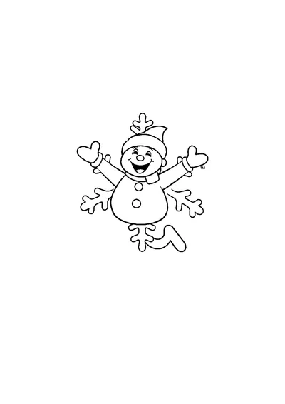 A black and white line-art illustration of a snowflake jumping in the air, surrounded by delicate winter patterns and intricate details.